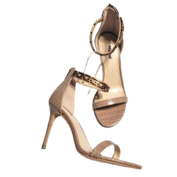Guess Shoes - Guess Kaida G Chain Ankle Strap Stiletto Heels Taupe Gold 10